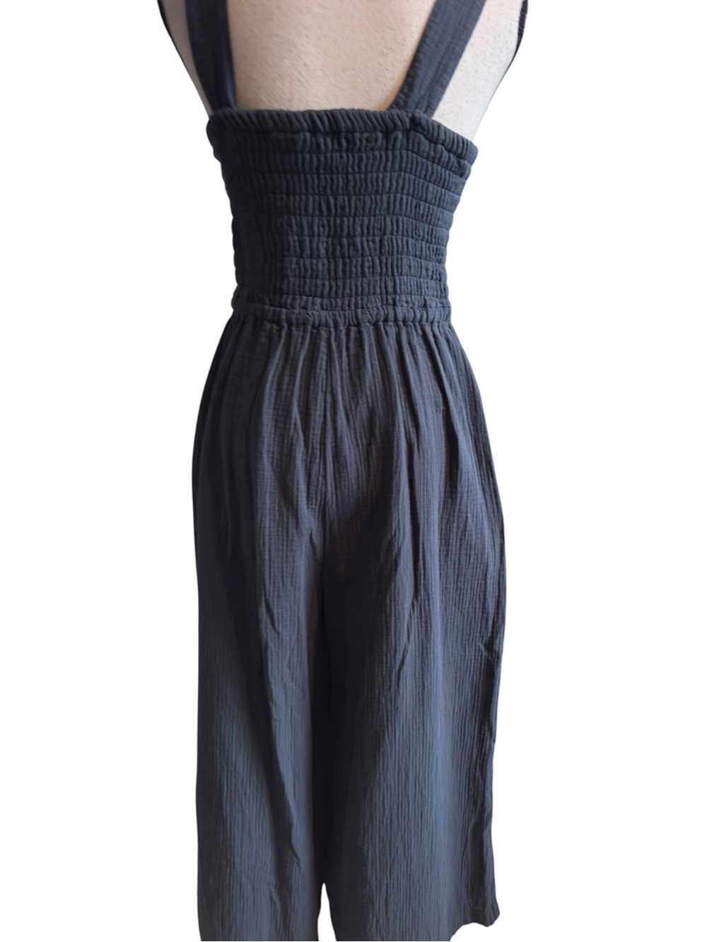Quince Organic Cotton Gauze Smocked Wide Leg Jumpsuit Navy Blue Size Small NWOT - Picture 8 of 8